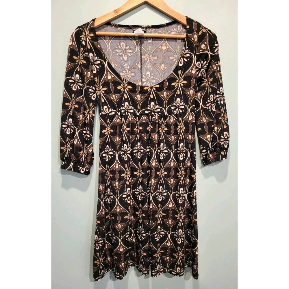 Y2K Wet Seal Brown Black Geometric Babydoll Stretchy Dress Sz L